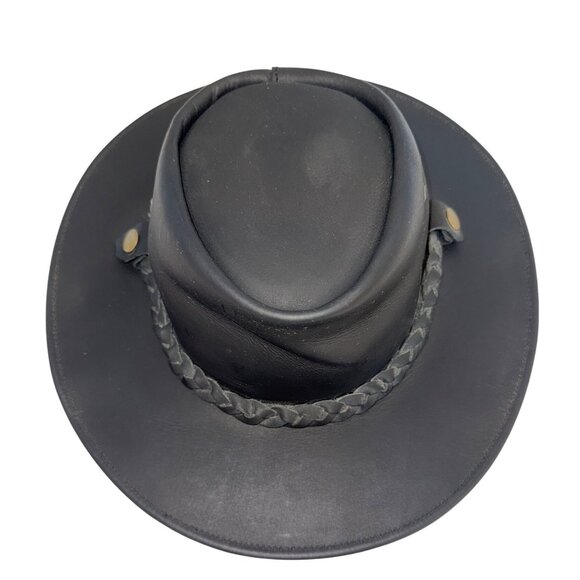 Original Australian Style Mens Hat Black Leather Sz M Aussie Outback Bush Casual - Picture 1 of 12